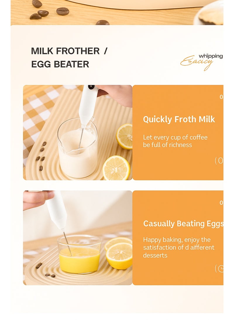 خفاق حليب ومضرب بيض كهربائي يدوي 3 سرعات، قابل للشحن عبر USB Type-C، طقم ملحقات متعدد مع حامل (عصا رغوة، مضرب سلك، قضيب خلط) للقهوة لاتيه كابتشينو ماتشا بروتين وبيض - Image 5